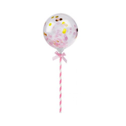 Balon, topper na tort z konfetti - różowy, 30 cm
