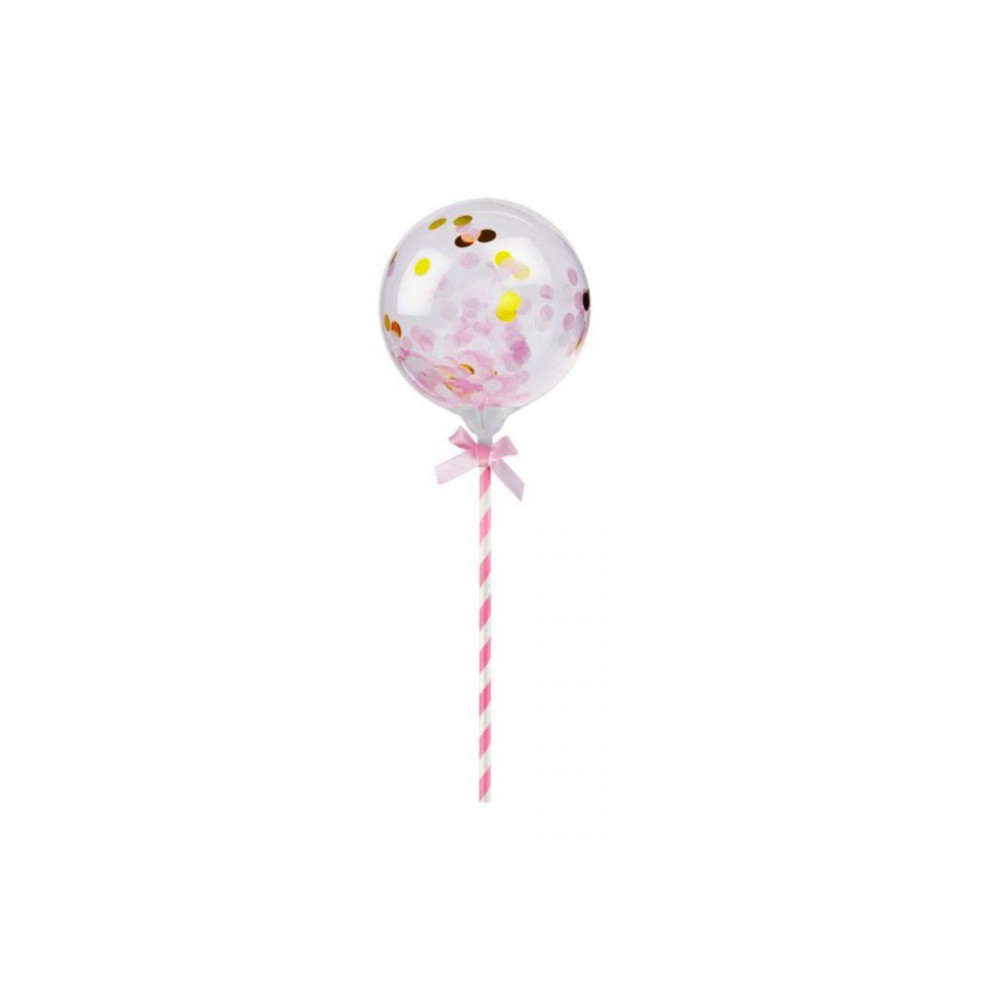 Balloon, cake topper with confetti - pink, 30 cm