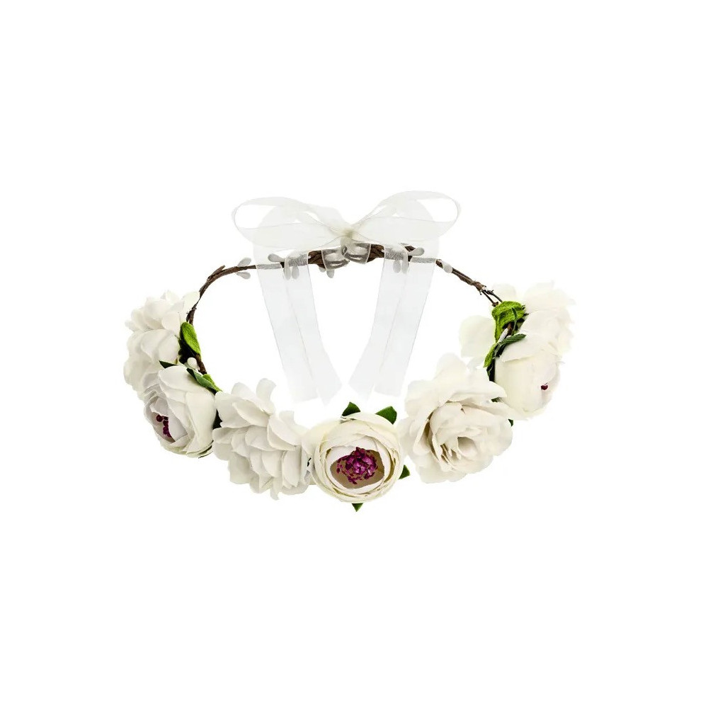 Wianek, opaska na głowę z kwiatami - biały, 17 cm