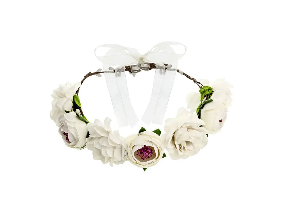 Wianek, opaska na głowę z kwiatami - biały, 17 cm