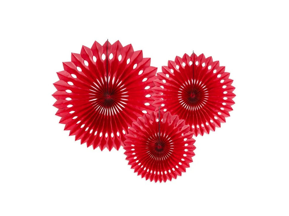 Decorative rosettes, tissue fans - red, 3 pcs.