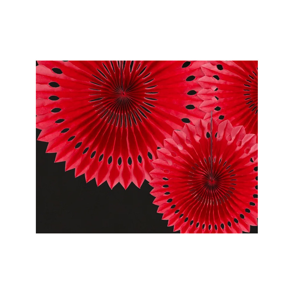 Decorative rosettes, tissue fans - red, 3 pcs.