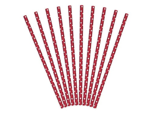 Paper straws with dots - red and white, 19,5 cm, 10 pcs.