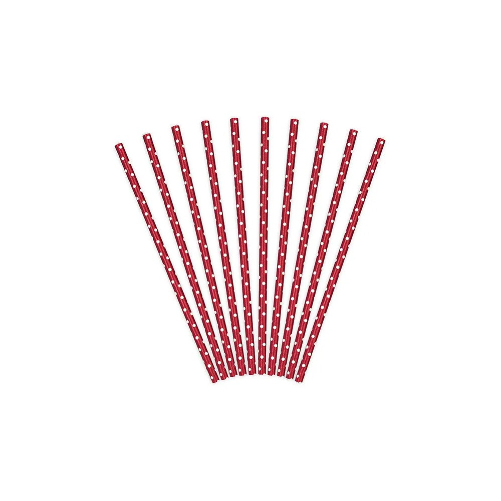 Słomki papierowe w kropki - biało-czerwone, 19,5 cm, 10 szt.