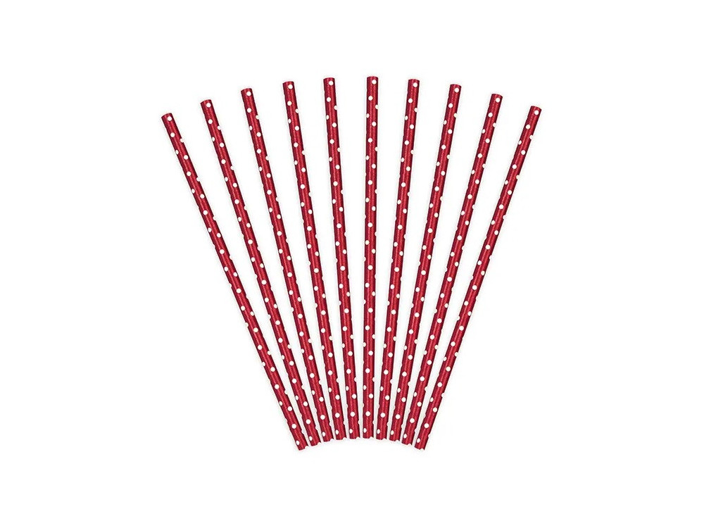Słomki papierowe w kropki - biało-czerwone, 19,5 cm, 10 szt.