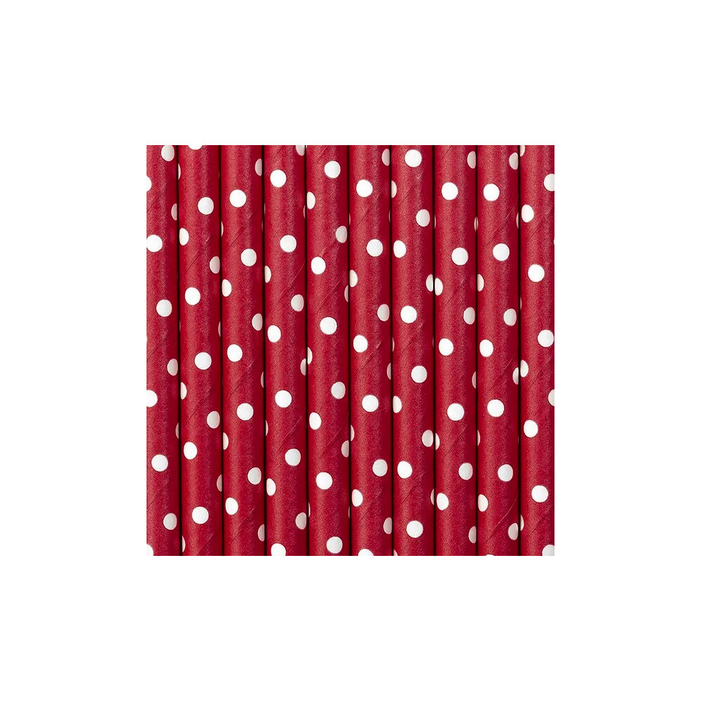 Paper straws with dots - red and white, 19,5 cm, 10 pcs.