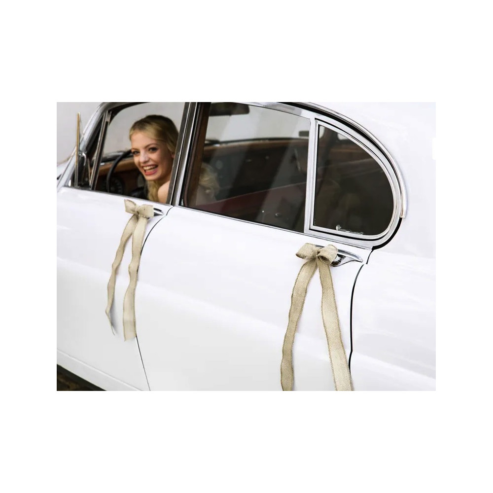 Zestaw dekoracji ślubnych na samochód, kokardki - jutowe