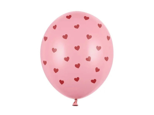 Latex balloon, Hearts - pink, 30 cm, 6 pcs.