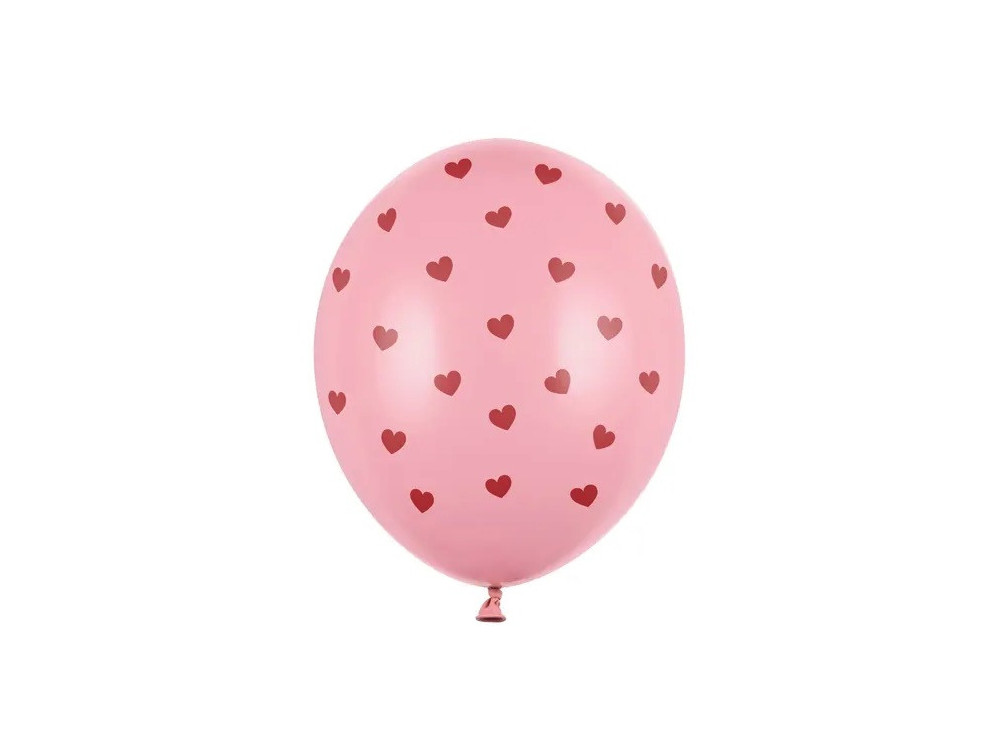 Latex balloon, Hearts - pink, 30 cm, 6 pcs.