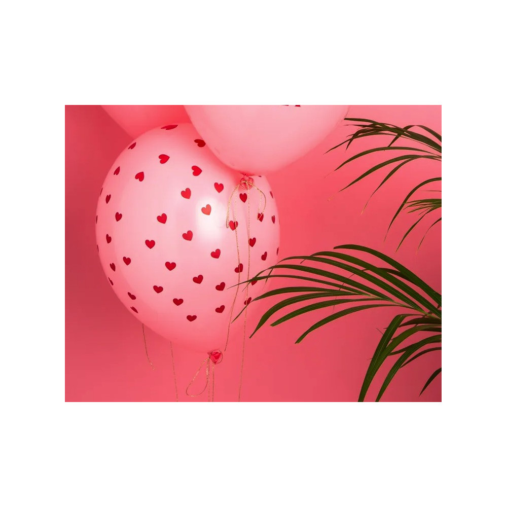 Latex balloon, Hearts - pink, 30 cm, 6 pcs.