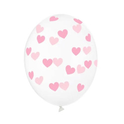 Latex balloon, Hearts - crystal clear, 30 cm, 6 pcs.