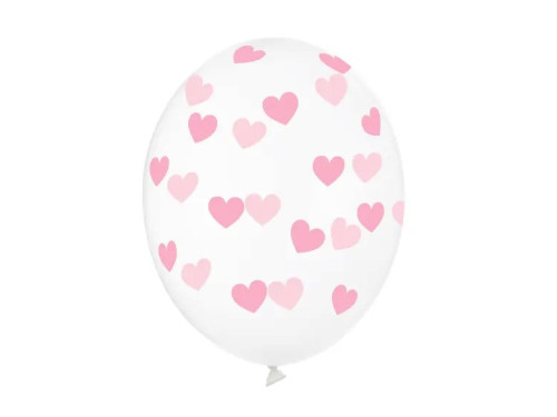 Balony lateksowe, Serduszka - transparentne, 30 cm, 6 szt.