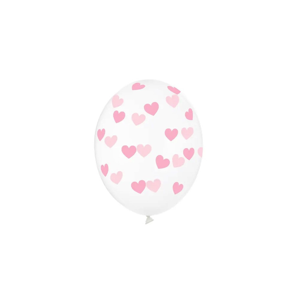 Latex balloon, Hearts - crystal clear, 30 cm, 6 pcs.