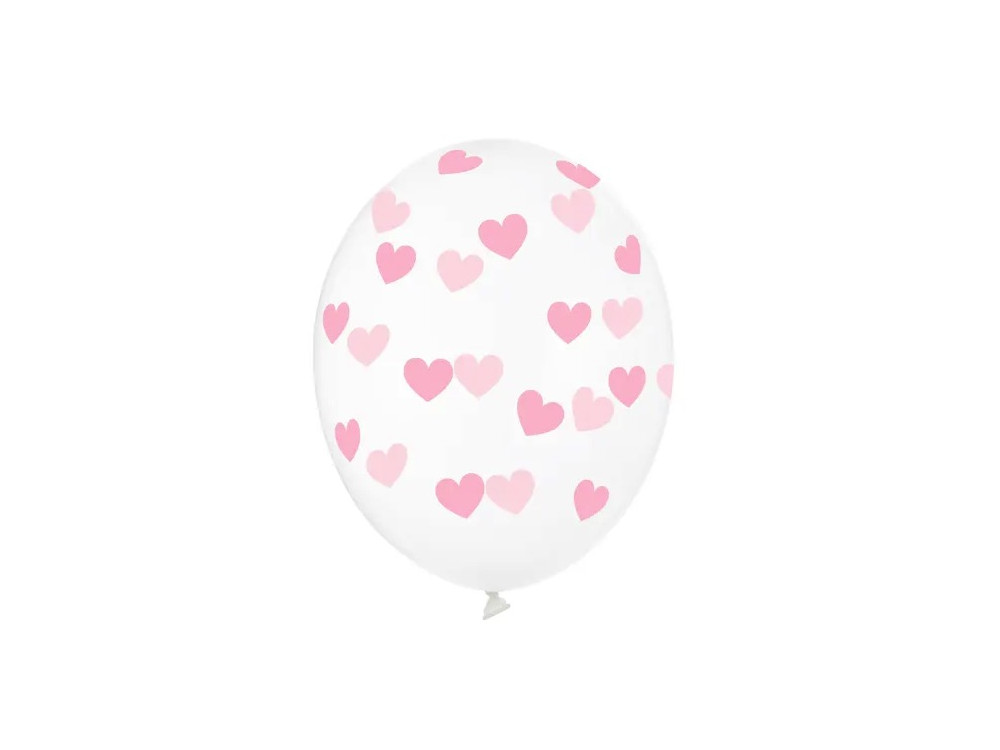 Latex balloon, Hearts - crystal clear, 30 cm, 6 pcs.