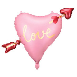 Balon foliowy Serce ze strzałą, Love - różowy, 76 x 55 cm