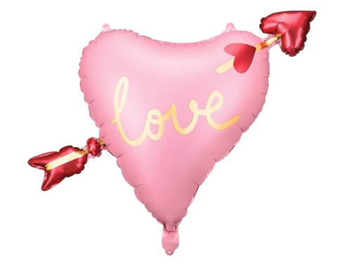 Foil balloon Heart with arrow, Love - pink, 76 x 55 cm