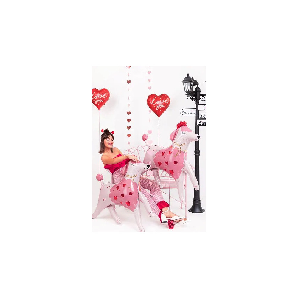 Balon foliowy, Pudel - różowy, 119 x 108 cm