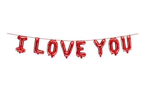 Foil balloon garland, I Love You - red, 260 x 40 cm