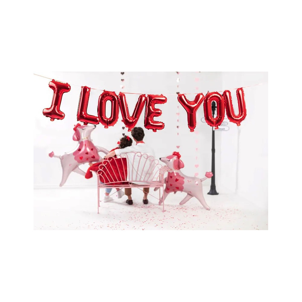 Foil balloon garland, I Love You - red, 260 x 40 cm