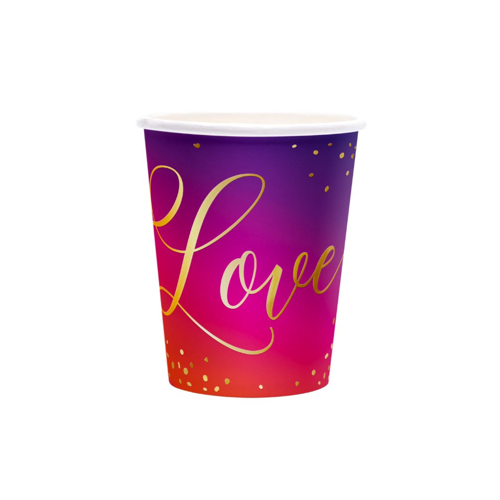 Paper cups Love - ombre, 220 ml, 6 pcs.