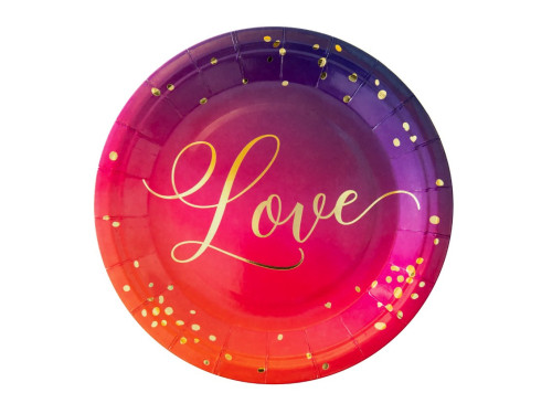 Talerzyki papierowe Love - ombre, 18 cm, 6 szt.