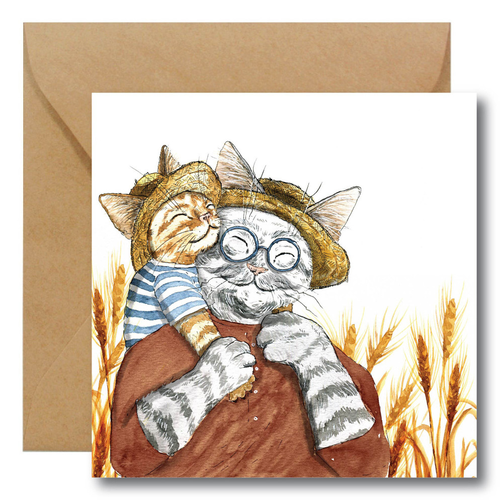 Greeting card - Hi Little - Grandpa cat, 14,5 x 14,5 cm