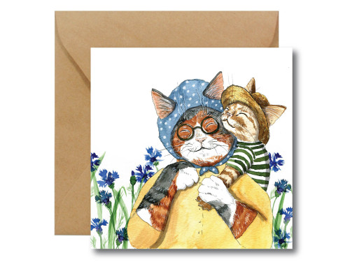 Greeting card - Hi Little - Grandma cat, 14,5 x 14,5 cm