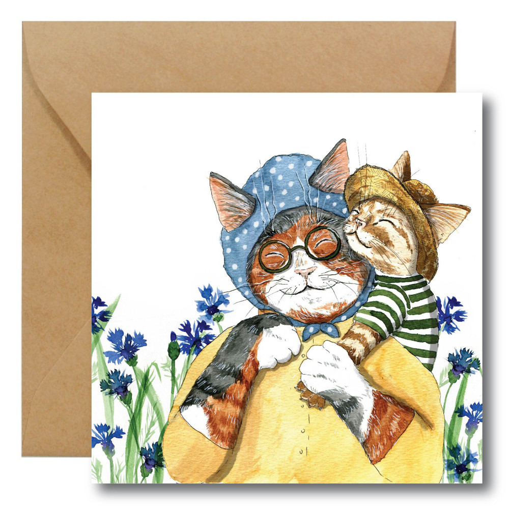 Greeting card - Hi Little - Grandma cat, 14,5 x 14,5 cm