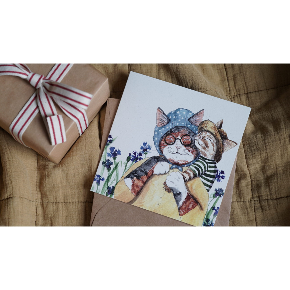 Greeting card - Hi Little - Grandma cat, 14,5 x 14,5 cm