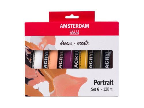 Zestaw farb akrylowych, Portrait - Amsterdam - 6 kolorów x 120 ml