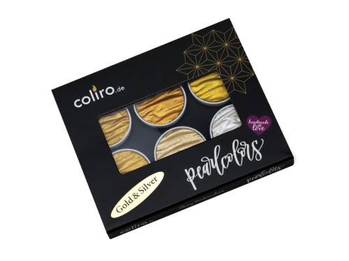 Set of watercolor paints, Gold & Silver - Coliro Pearl Colors - 30 mm, 6 pcs.