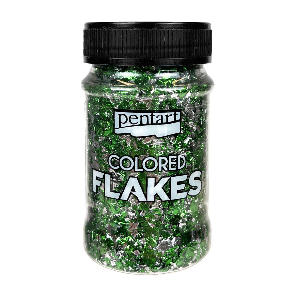 Decor foil Colored Flakes - Pentart - green and silver, 100 ml