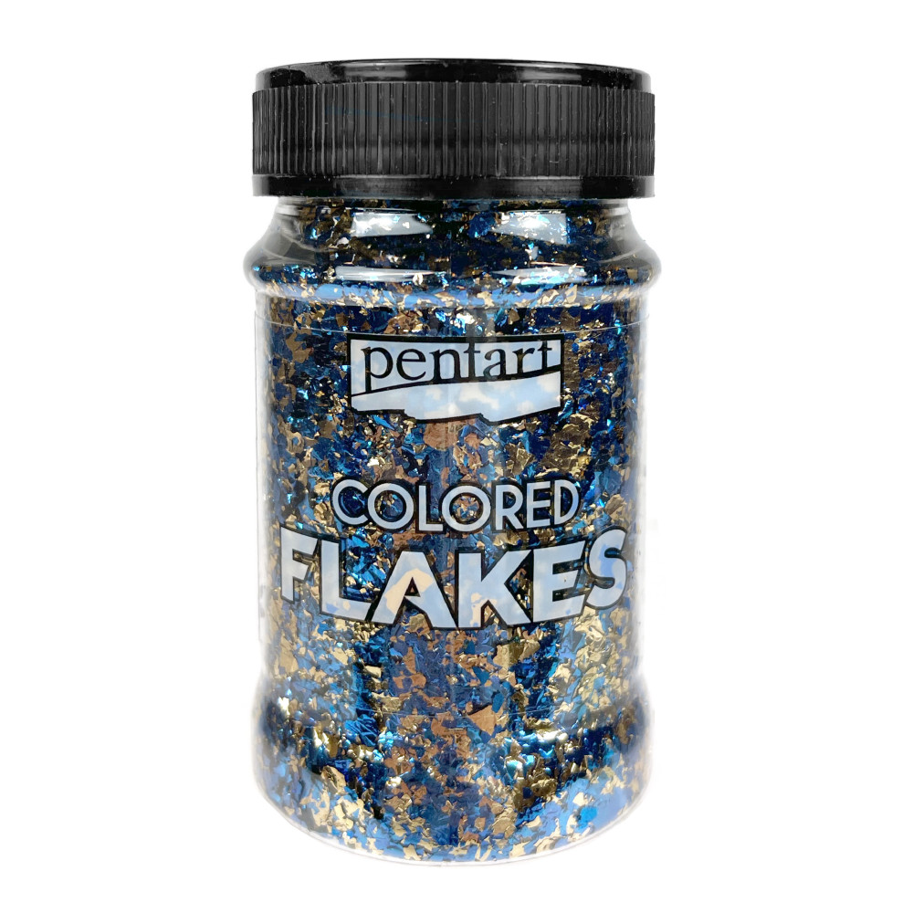 Decor foil Colored Flakes - Pentart - blue and gold, 100 ml