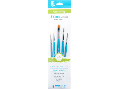 Synthetic Select Artiste brushes, Value Set 15 - Princeton - 5 pcs.