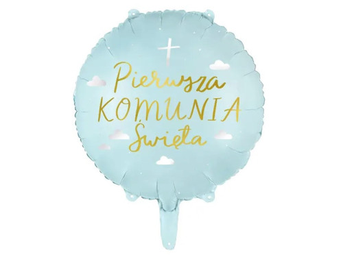 Foil balloon, Pierwsza Komunia Święta - blue, 45 cm
