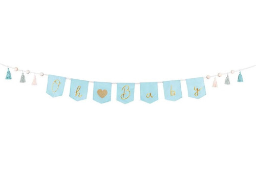 Fabric garland, Oh Baby - blue, 2,5 m