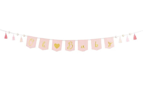 Fabric garland, Oh Baby - light pink, 2,5 m