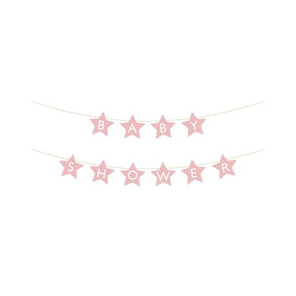 Girlanda z gwiazdkami, Baby Shower - jasnoróżowa, 16,5 x 290 cm