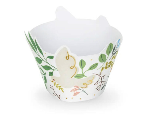 Muffin wrappers, Flowers and Dove - white, 6 pcs.