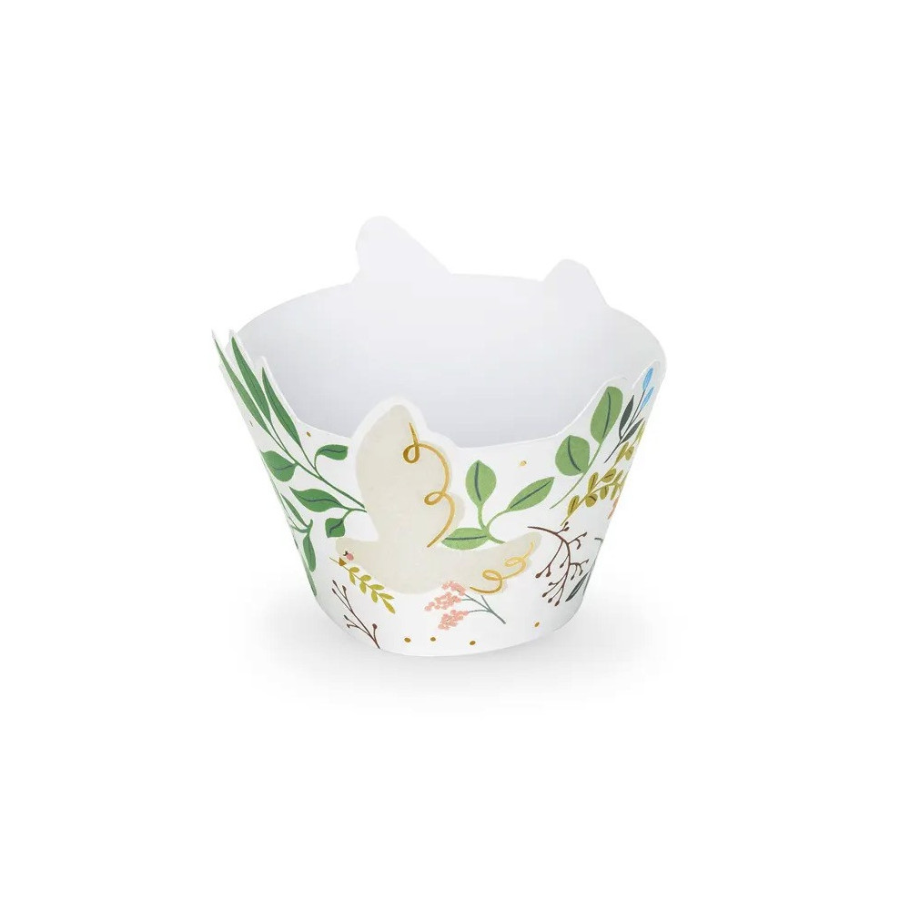 Muffin wrappers, Flowers and Dove - white, 6 pcs.
