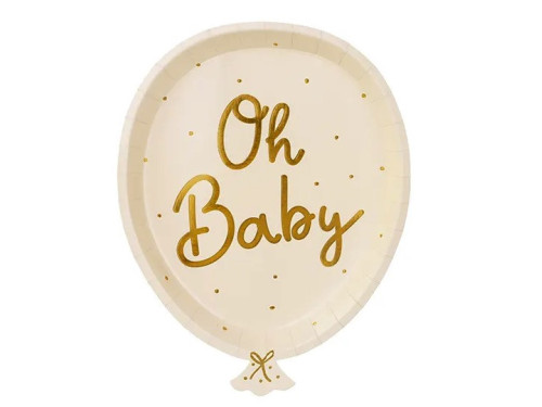 Talerzyki papierowe baloniki, Oh Baby - 17,5 x 22 cm, 6 szt.