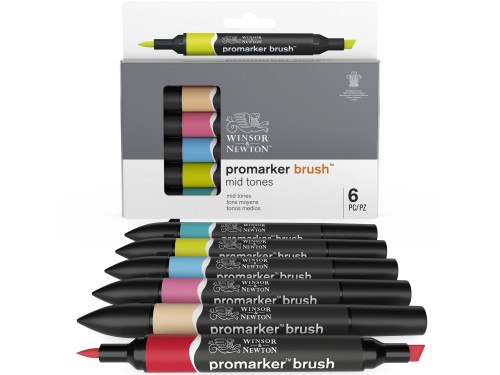 Zestaw Promarker Brush - Winsor & Newton - Mid Tones, 6 szt.