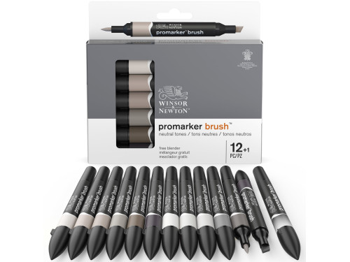Zestaw Promarker Brush - Winsor & Newton - Neutral tones, 12 + 1 szt.