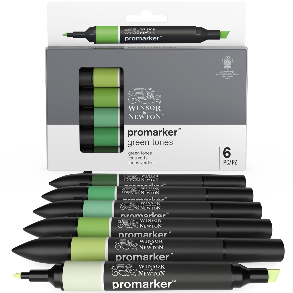 Promarker set - Winsor & Newton - Green Tones, 6 pcs.