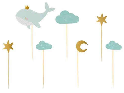 Cupcakes toppers, Whale - blue, 11-13,5 cm, 7 pcs