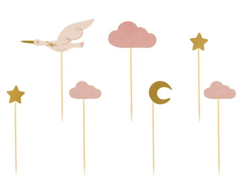 Cupcakes toppers Stork - pink 11-13,5 cm 7 pcs.