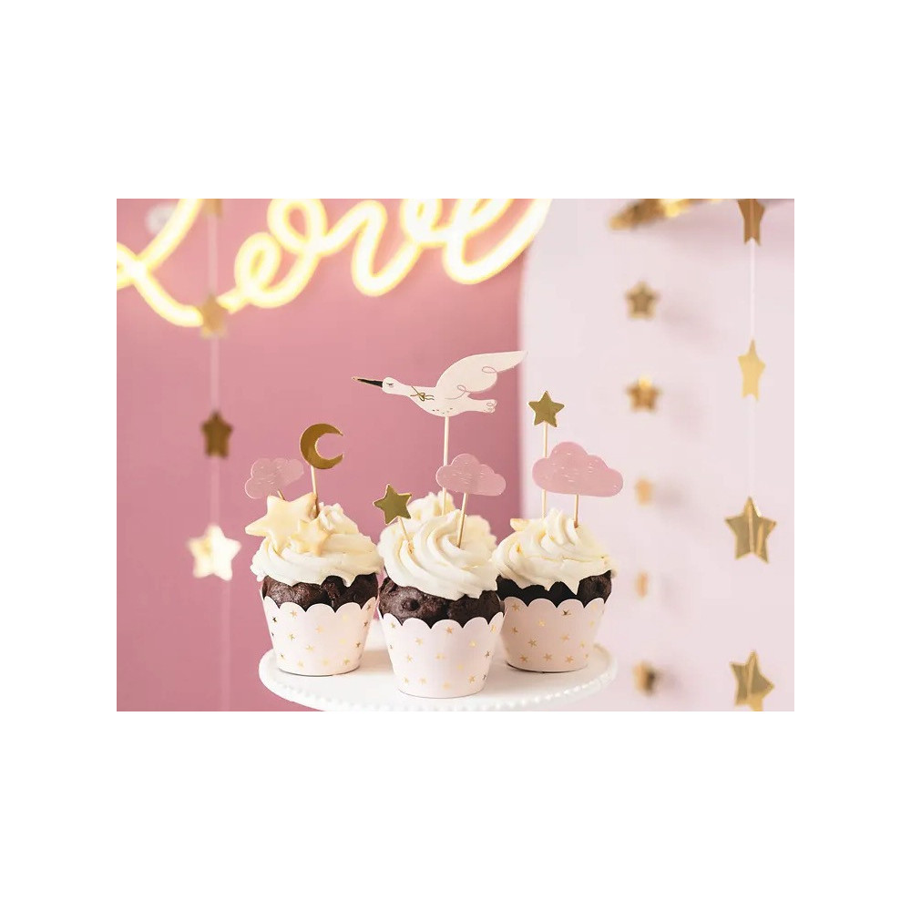 Cupcakes toppers, Stork - pink, 11-13,5 cm, 7 pcs
