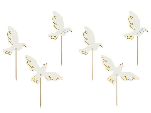 Cupcakes toppers, Doves - white, 14,5 cm, 6 pcs