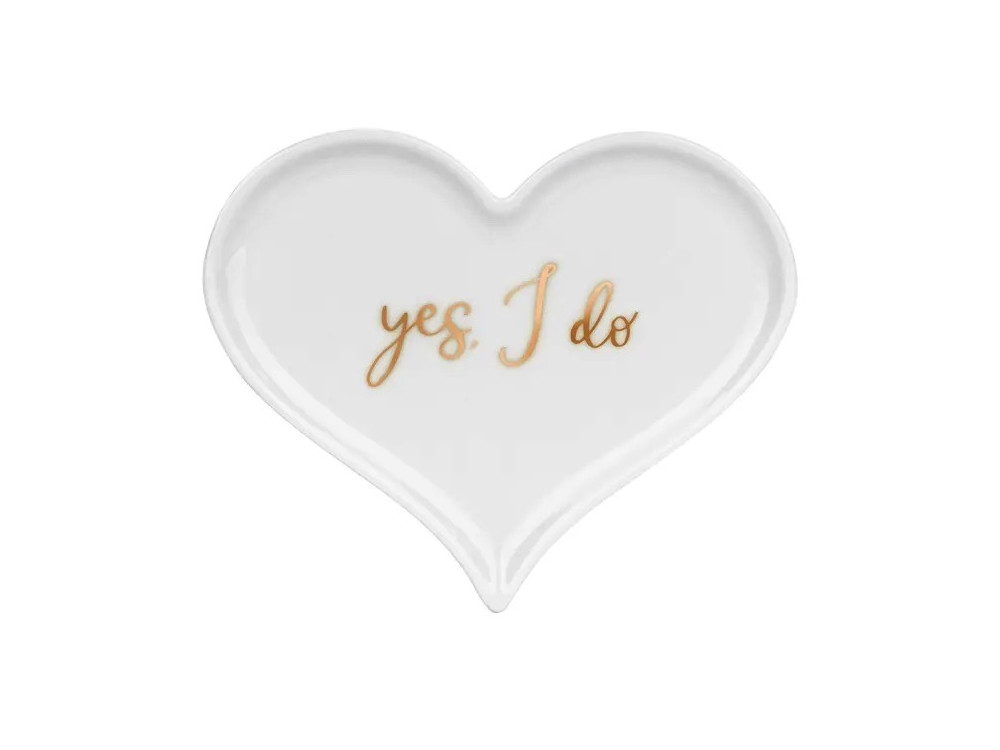 Porcelain plate for wedding rings, Yes I do - white, 13,3 x 10,8 cm