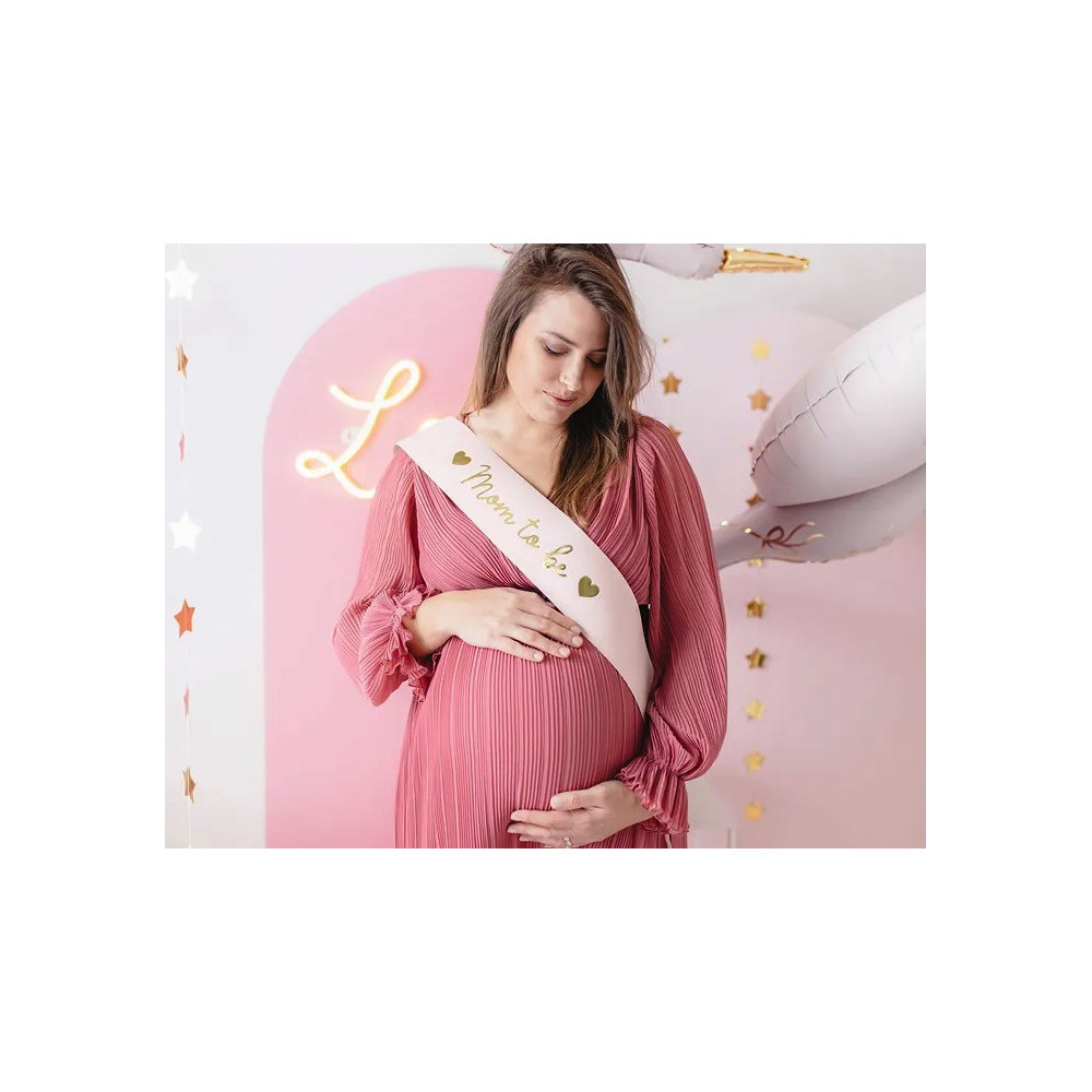 Baby shower sash, Mom to be - pale pink, 75 cm
